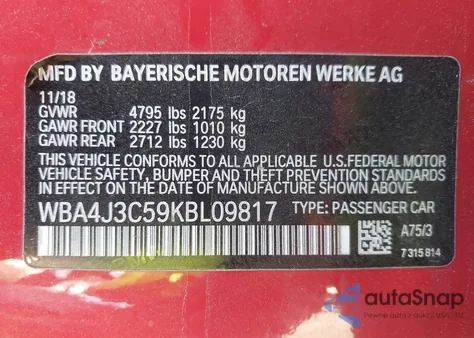 2019 BMW 430I Gran Coupe xDrive from USA, damaged, VIN WBA4J3C59KBL09817